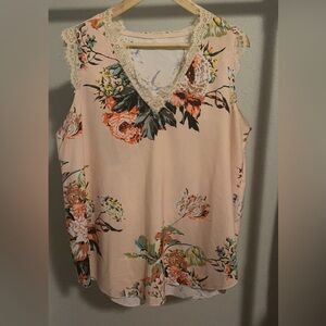 Floral lace detail trim sleeveless blouse